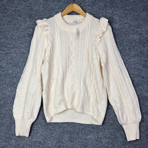 NEW $110 Madewell Hollydene Ruffle-Shoulder Pullover Sweater Size Small WOOL - Picture 2 of 9